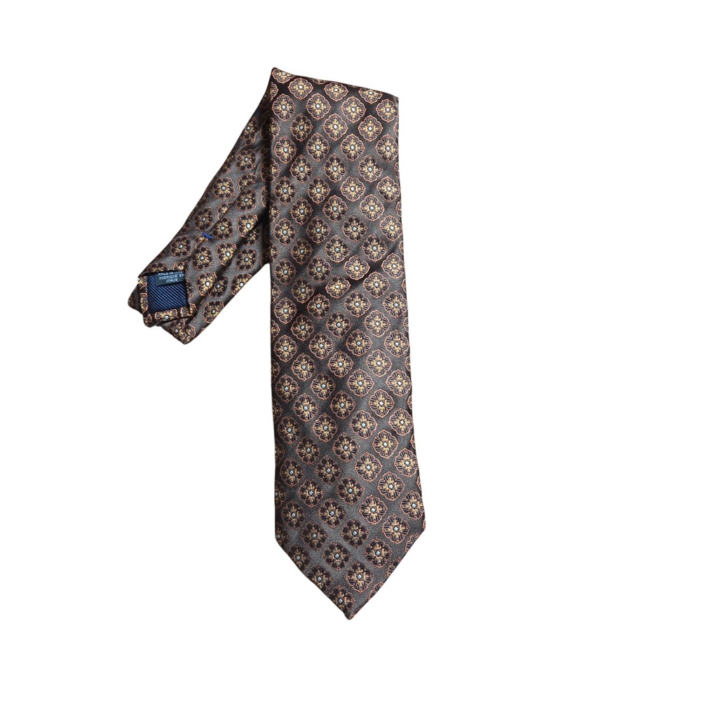 Canali Mens Silk Tie Geometric Medallion Neck Tie Made in Italy Quiet Luxury